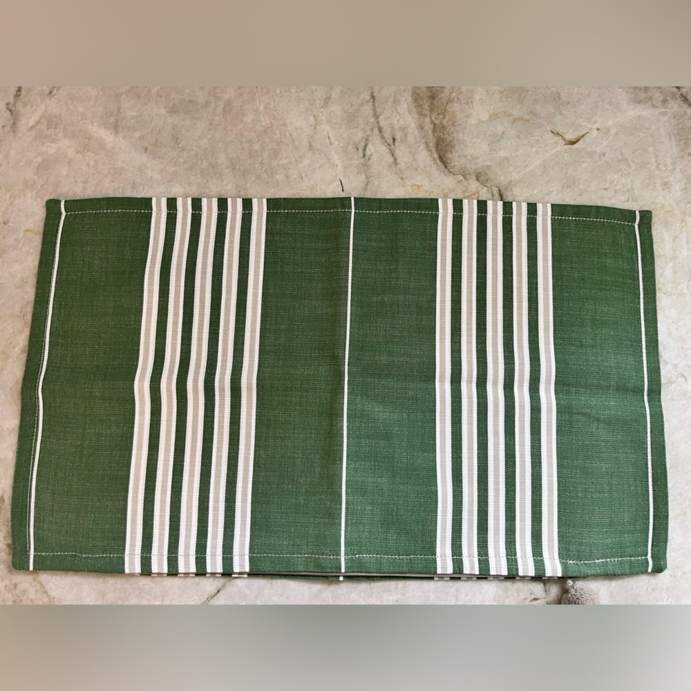 Serena & Lily green/taupe/white stripe 12x21 pillow NWT